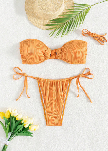 Оранжевый летний купальник (лиф, трусики) бандо SHEIN