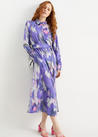 Фіолетова кежуал сукня сукня-сорочка C&A з абстрактним візерунком