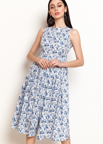 Блакитна кежуал плаття, сукня дзвін VONAVIN з квітковим принтом