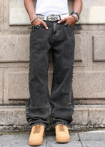 Темно-серые демисезонные прямые джинсы SHEIN