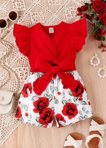 Красный летний комплект (блуза, шорты) SHEIN