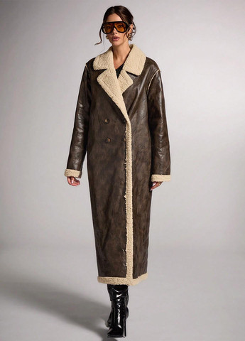 Темно-коричневе зимнє Пальто двобортне SHEIN