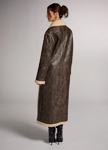 Темно-коричневе зимнє Пальто двобортне SHEIN