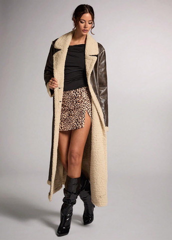 Темно-коричневе зимнє Пальто двобортне SHEIN