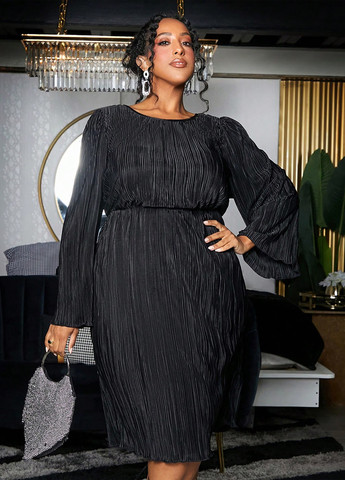 Чорна святковий, вечірня, кежуал сукня кльош SHEIN однотонна