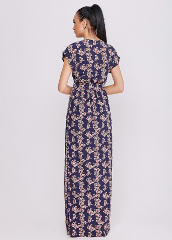 Темно-синее кэжуал платье на запах ST-Seventeen с цветочным принтом