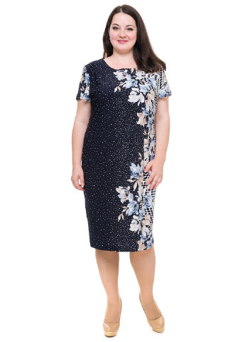 Темно-синее кэжуал платье Alenka Plus с цветочным принтом