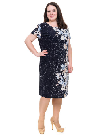 Темно-синее кэжуал платье Alenka Plus с цветочным принтом