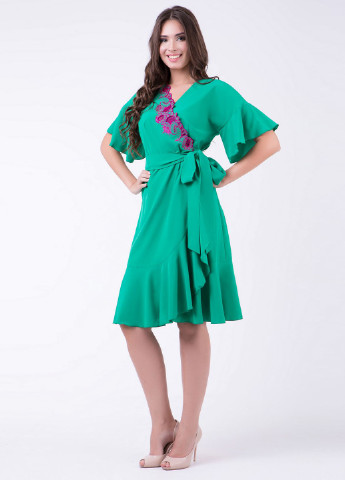 Зеленое кэжуал платье на запах RicaMare с цветочным принтом