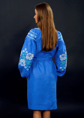 Синя кежуал плаття, сукня Vyshyvanka з малюнком