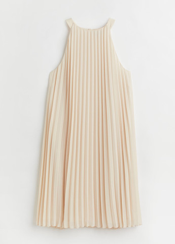 Светло-бежевое кэжуал платье а-силуэт, плиссированное H&M однотонное