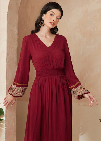 Вишнева кежуал сукня кльош SHEIN з орнаментом