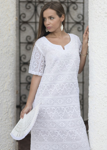 Белое кэжуал платье а-силуэт Fresh cotton однотонное