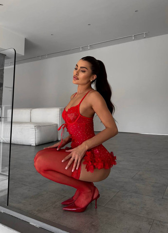 Красный демисезонный комплект (пеньюар, трусы) No Brand