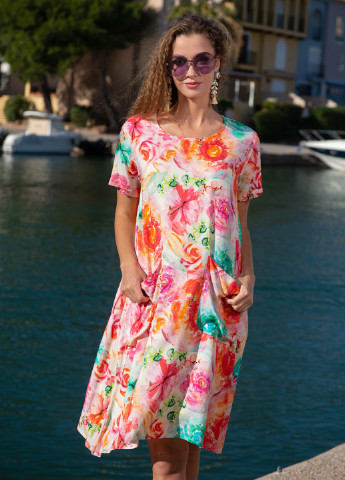 Розовое пляжное платье а-силуэт Indiano с цветочным принтом