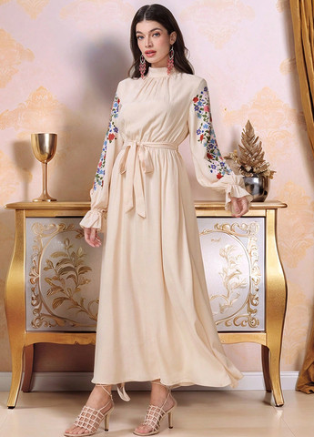 Кремовое вечернее, кэжуал платье с юбкой-солнце SHEIN с цветочным принтом