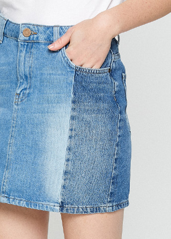 Голубая джинсовая однотонная юбка KOTON а-силуэта (трапеция)
