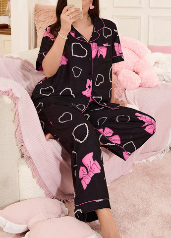 Чорна всесезон піжама (сорочка, штани) сорочка + брюки SHEIN