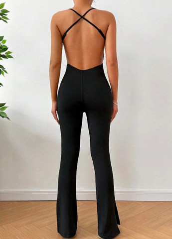 Комбинезон SHEIN комбинезон-брюки однотонный чёрный кэжуал полиэстер