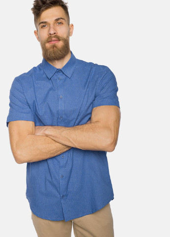 Темно-голубой кэжуал рубашка однотонная MR 520 с коротким рукавом