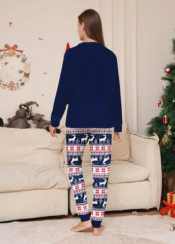 Темно-синяя зимняя пижама (свитшот, брюки) SHEIN