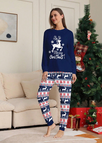 Темно-синяя зимняя пижама (свитшот, брюки) SHEIN