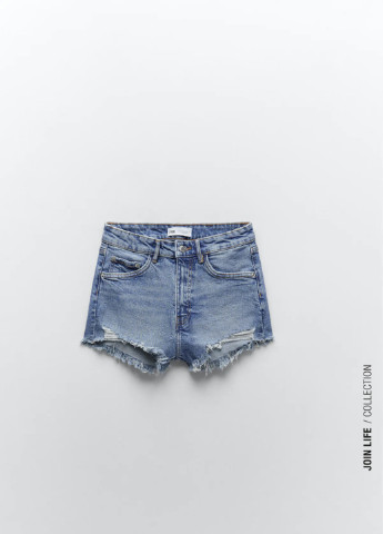 Женские джинсовые шорты с высокой посадкой Zara (252641215)