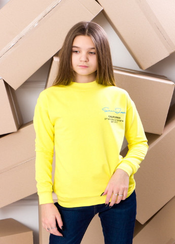 KINDER MODE світшот для дівчинки однотонний жовтий бавовна