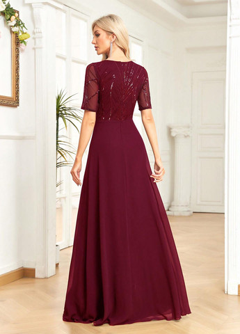 Бордова вечірня сукня а-силует SHEIN однотонна