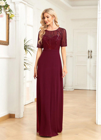 Бордова вечірня сукня а-силует SHEIN однотонна