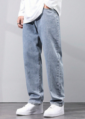 Голубые демисезонные свободные джинсы SHEIN