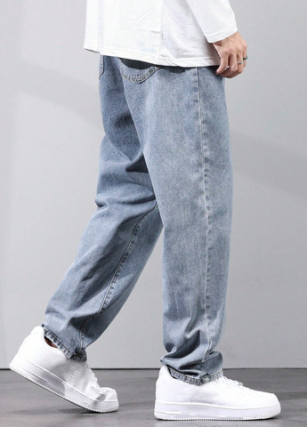 Голубые демисезонные свободные джинсы SHEIN