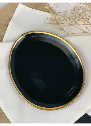 Тарілка овальна Sand Space Graphite Gold ГГ-161 22х26 см чорна No Brand (253614560)