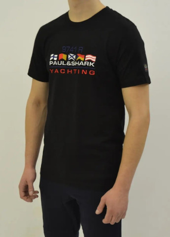 Черная футболка мужская Paul & Shark Embroidered flag T-shirt