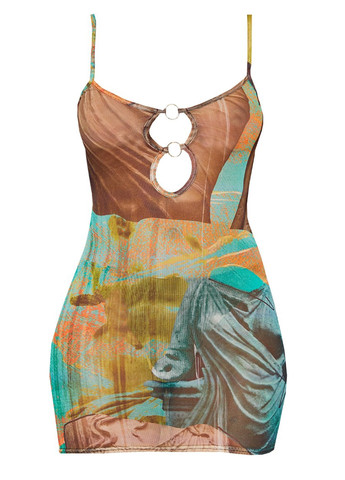 Комбинированное коктейльное платье PrettyLittleThing с абстрактным узором