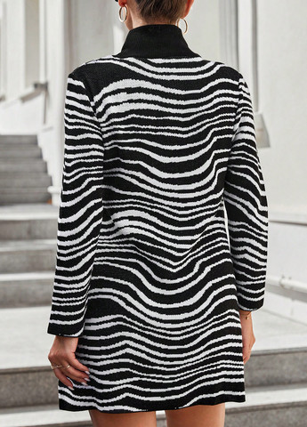 Черно-белое кэжуал платье платье-свитер SHEIN зебра