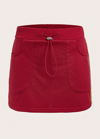 Красная кэжуал, спортивная однотонная юбка SHEIN а-силуэта (трапеция)