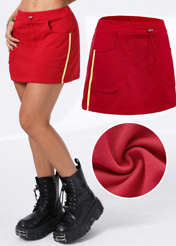 Красная кэжуал, спортивная однотонная юбка SHEIN а-силуэта (трапеция)