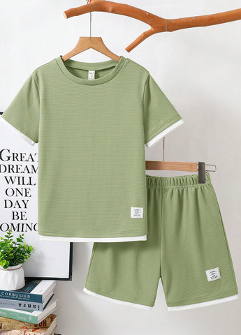 Мятный летний костюм (футболка, шорты) с шортами SHEIN