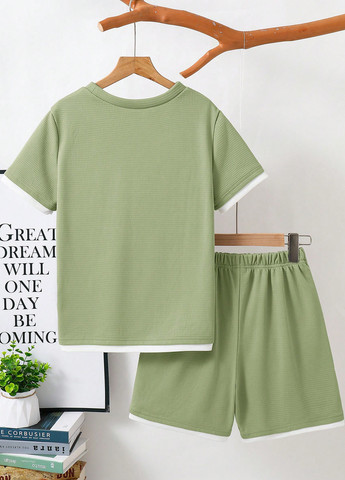 Мятный летний костюм (футболка, шорты) с шортами SHEIN