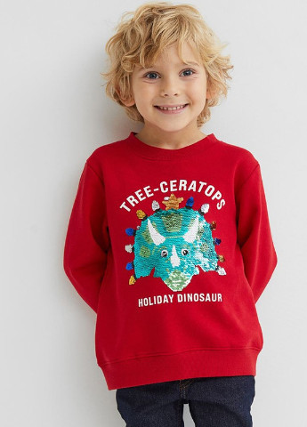 Красный демисезонный джемпер с пайетками динозавр для мальчика джемпер H&M