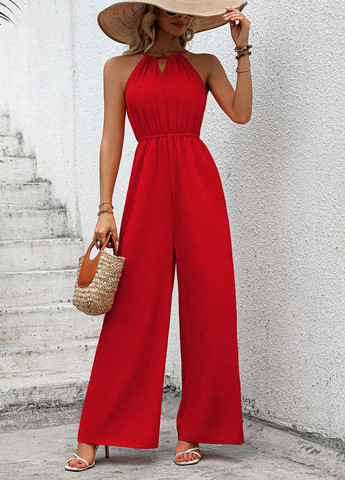 Комбінезон SHEIN комбінезон-брюки однотонний червоний кежуал поліестер