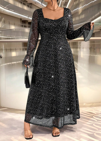 Черное вечернее платье SHEIN однотонное