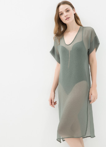 Оливковое пляжное платье а-силуэт KOTON однотонное