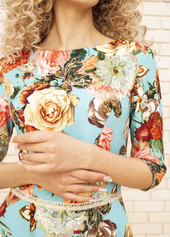 Светло-бирюзовое кэжуал платье клеш Ager с цветочным принтом
