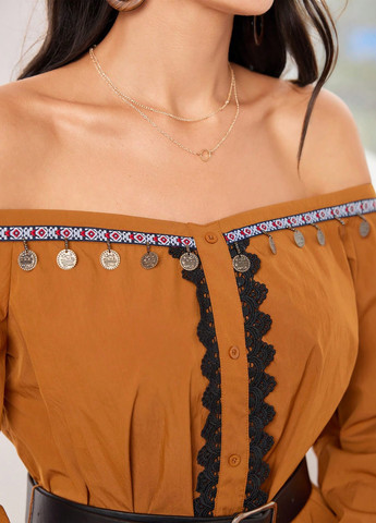 Гірчична кежуал сукня з відкритими плечима SHEIN однотонна