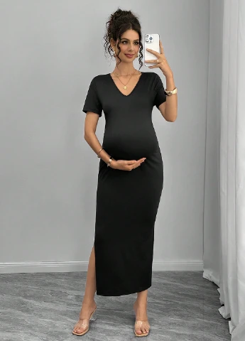 Черное кэжуал платье для беременных SHEIN однотонное