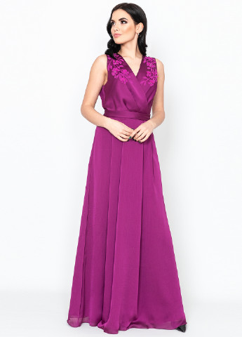 Фуксиновое (цвета Фуксия) вечернее платье Seam с цветочным принтом