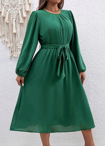 Изумрудное праздничный, вечернее, кэжуал платье клеш SHEIN однотонное