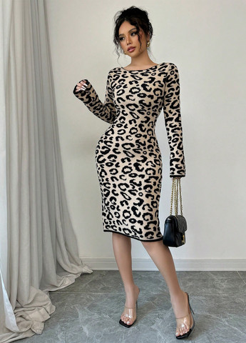 Комбінована кежуал сукня силуетна SHEIN леопардовий